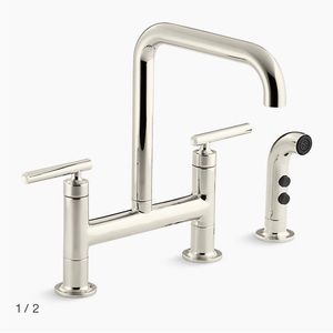Brand New Kohler Purist Bridge Faucet with Side Spray Polished Nickel